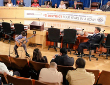9 year-old Jeremy Perez performs at  school board meeting