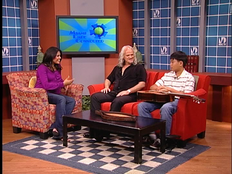 Juan Carlos Vera and 11 year old Keving Huang, responding to questions from host Johanna Gomez during a recording of the cable television show MD Connected.